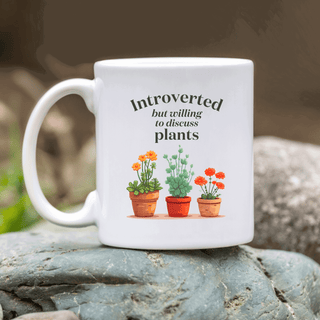 Introverted but Willing to Discuss Plants - White Coffee Mug - Growing Wild Gardening